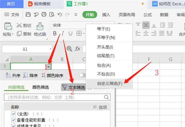 WPS Excel同时筛选多个关键字的方法！