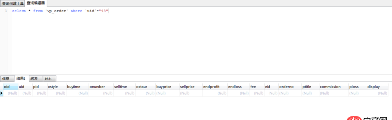 navicat - mysql select 查出全是null的一条？