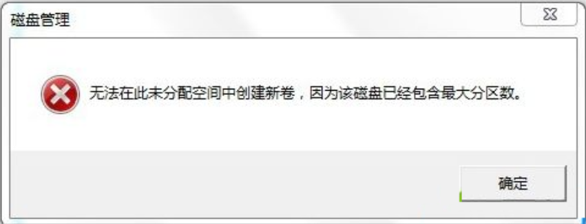 Win7旗舰版磁盘未分配空间无法新建分区怎么回事?