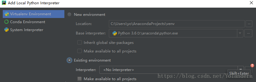 python 中关于pycharm选择运行环境的问题