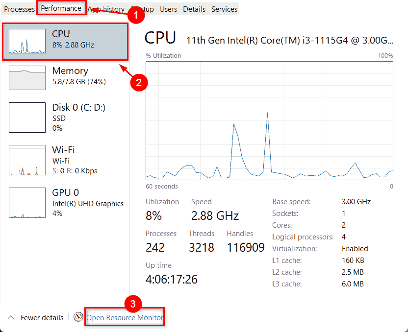 怎么检查Win11中哪些进程占用更多CPU?