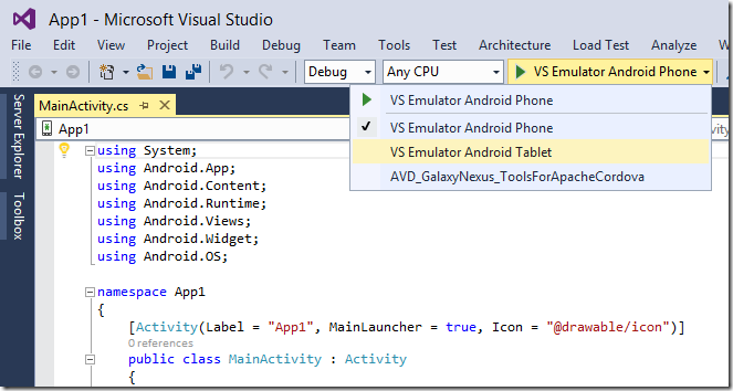 介绍 Visual Studio 的 Android 模拟器