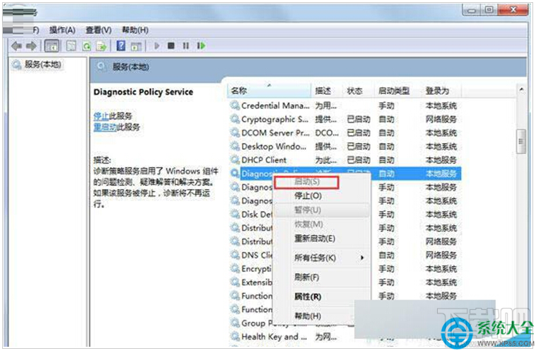 Win7提示诊断策略服务未运行无法诊断检查网络怎么办?