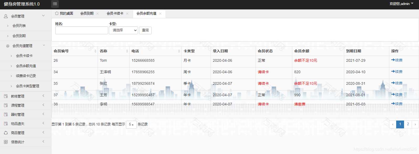 使用Springboot实现健身房管理系统