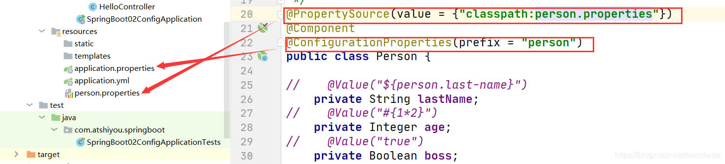 springboot @ConfigurationProperties和@PropertySource的区别