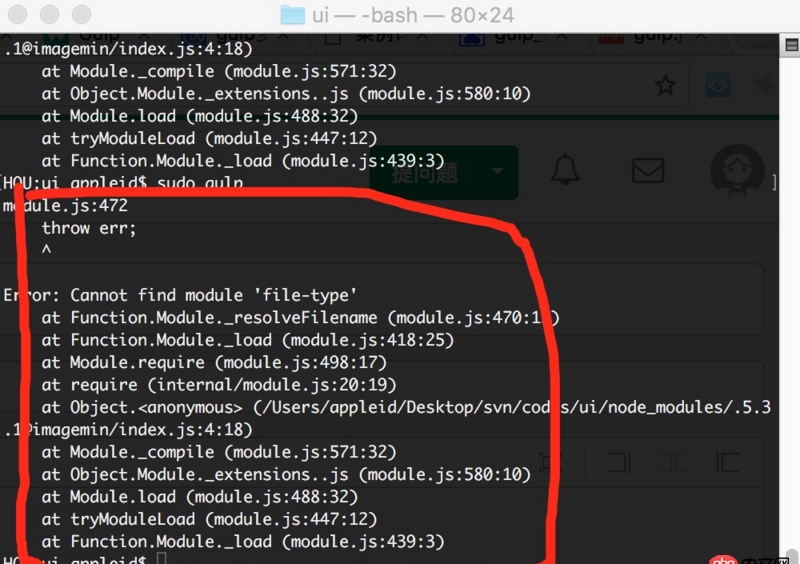 javascript - gulp 安装完图片压缩插件后执行gulp命令后为何报Cannot find module ’file-type’？