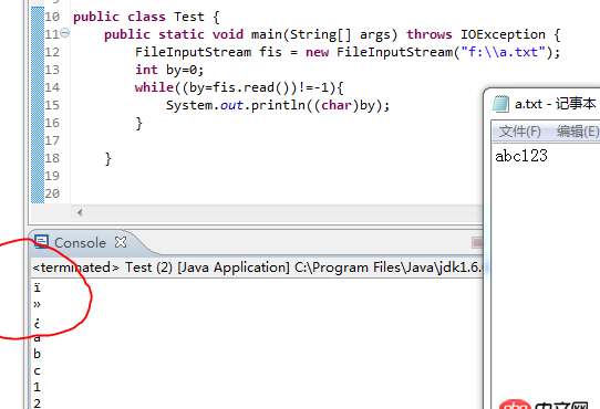 java - 如图，a.txt文件开头什么都没有，FileInputstream读取的时候为什么还会出现乱码？