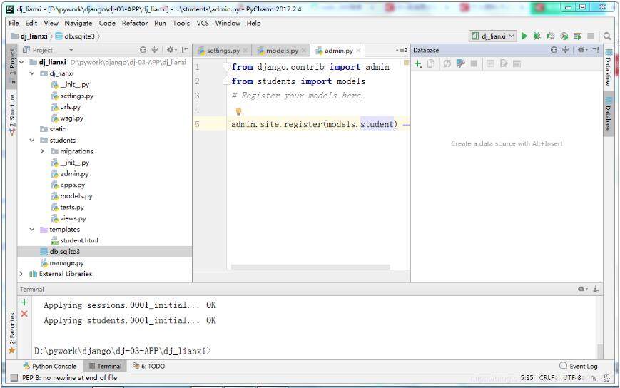 django 将自带的数据库sqlite3改成mysql实例