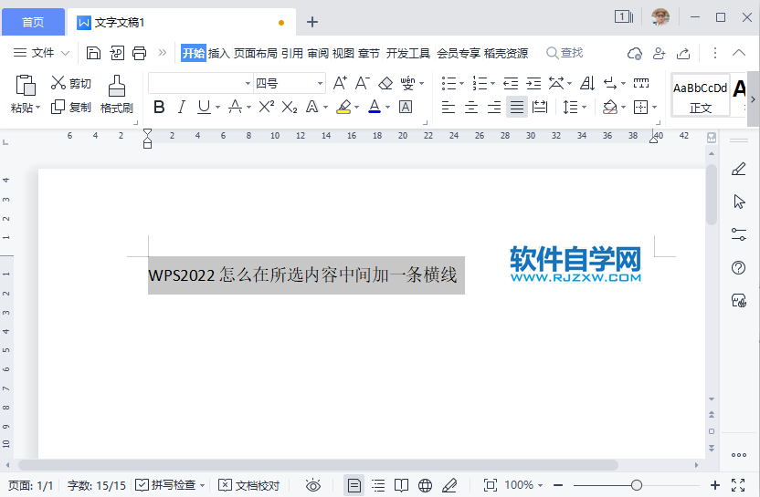 WPS2022怎么在所选内容中间加一条横线