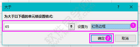 EXCEL大于65条件的设置为红色边框