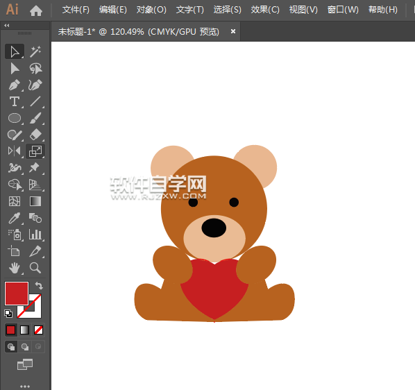 ai怎么画抱爱心的小熊