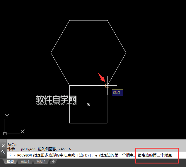 CAD2018怎么以矩形的边画六边形