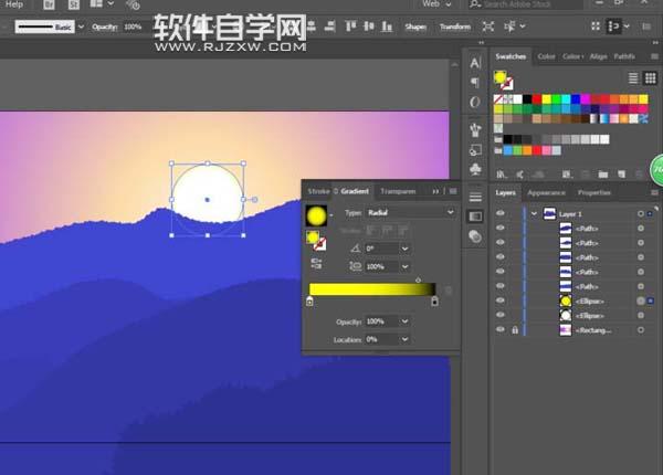 AI怎么设计夕阳西下的插画