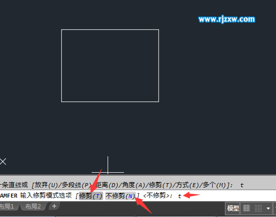 CAD怎么设置倒角修不修剪处理