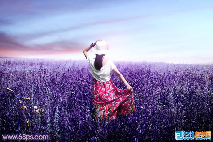 PS给草原上的女友调成魔幻的蓝紫色