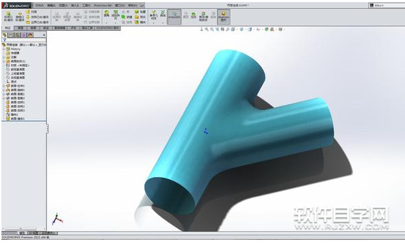 SolidWorks两管之间的曲面连接