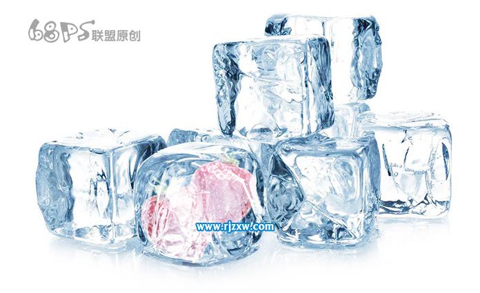 ps怎么把水果到冰块里